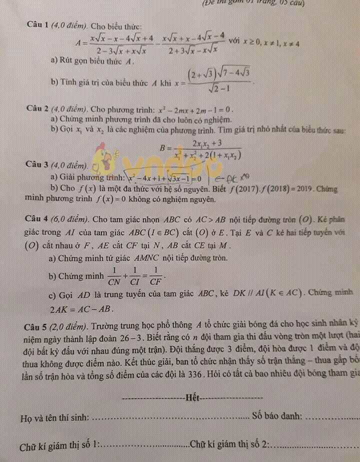 Đề thi chọn học sinh giỏi lớp 9 môn Toán Sở GD&ĐT Lạng Sơn năm học 2017 - 2018
