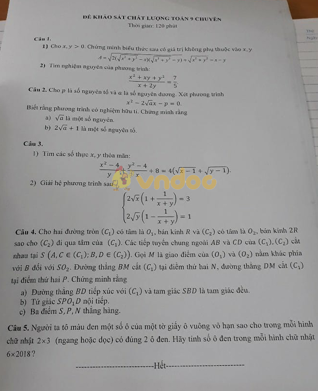 Đề khảo sát chất lượng lớp 9 môn Toán