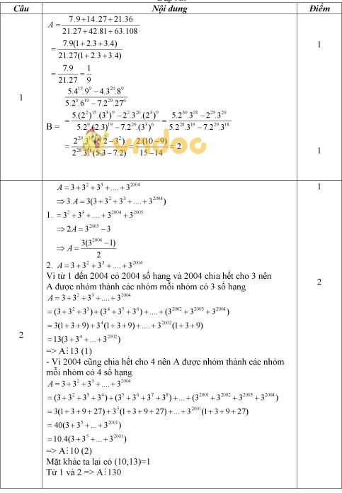 Đề thi môn Toán lớp 6