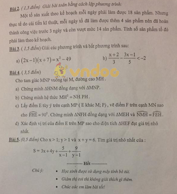 Đề kiểm tra học kì 2 lớp 8 môn Toán trường THCS Nghĩa Tân, Cầu Giấy năm học 2017 - 2018