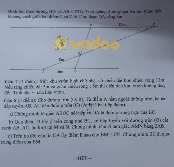Đề kiểm tra học kì 2 lớp 9 môn Toán Phòng GD&ĐT Quận Bình Tân, Thành Phố Hồ Chí Minh năm học 2017 - 2018