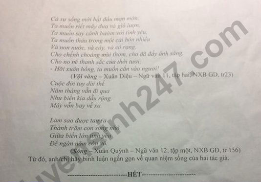 Đề thi thử THPT quốc gia môn Ngữ văn