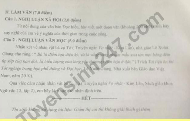 Đề thi học kì 2 môn Ngữ văn lớp 12 năm 2017 - 2018