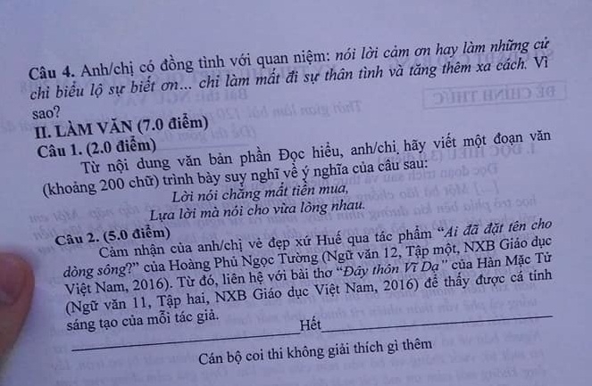 Đề thi thử THPT quốc gia môn Ngữ văn năm 2018