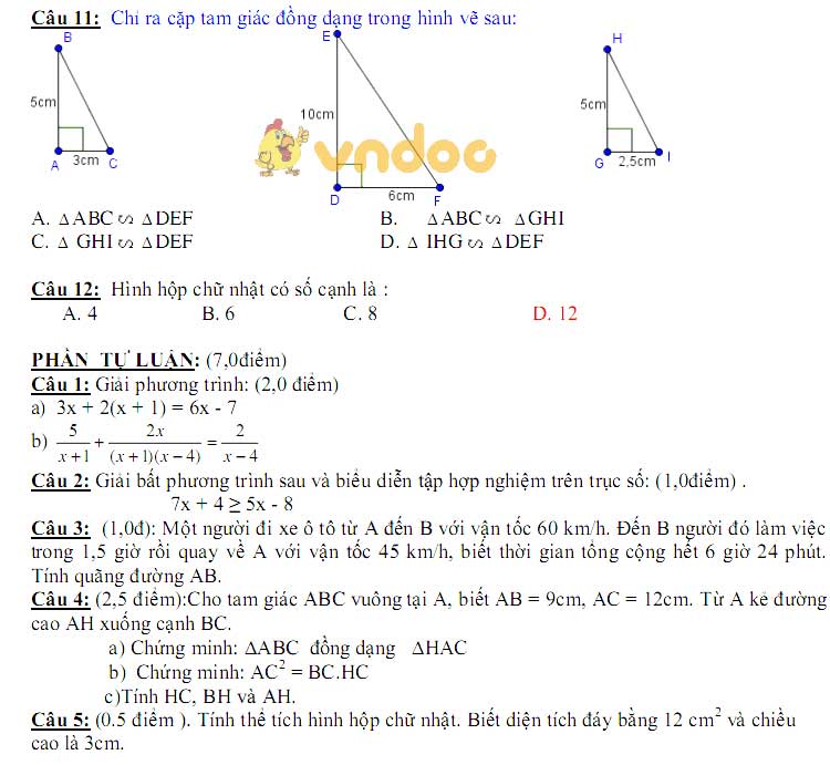 Đề kiểm tra học kì 2 lớp 8 môn Toán trường PTDT BT THCS Ngô Quyền, Bác Ái năm học 2017 - 2018