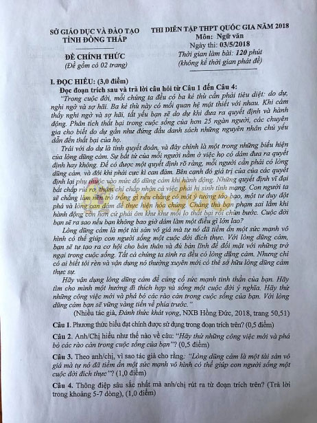 Đề thi thử THPT quốc gia môn Ngữ văn năm 2018