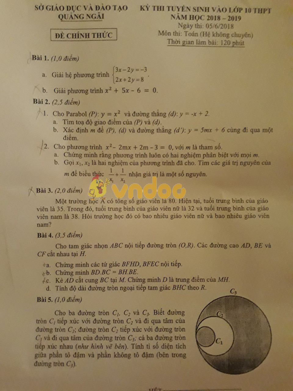Đề thi tuyển sinh vào lớp 10 THPT môn Toán Sở GD&ĐT Quảng Ngãi năm học 2018 - 2019