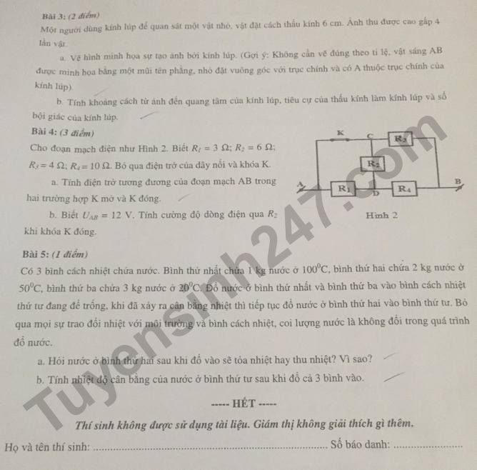 Đề thi tuyển sinh vào lớp 10 THPT Chuyên môn Vật lý Sở GD&ĐT Kiên Giang năm học 2018 - 2019