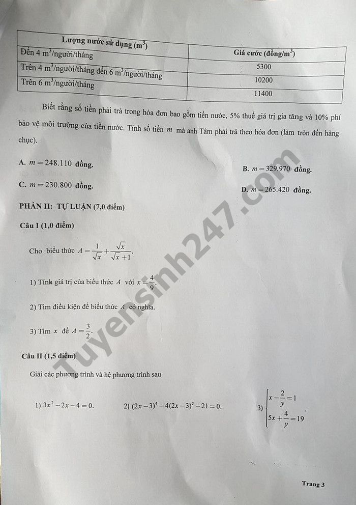 Đề thi tuyển sinh vào lớp 10 môn Toán Sở GD&ĐT Hậu Giang năm học 2018 - 2019