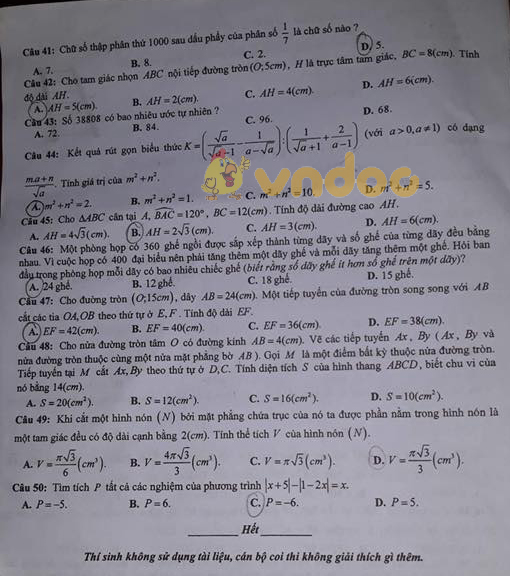 Đề thi tuyển sinh vào lớp 10 môn Toán Sở GD&ĐT Yên Bái năm học 2018 - 2019