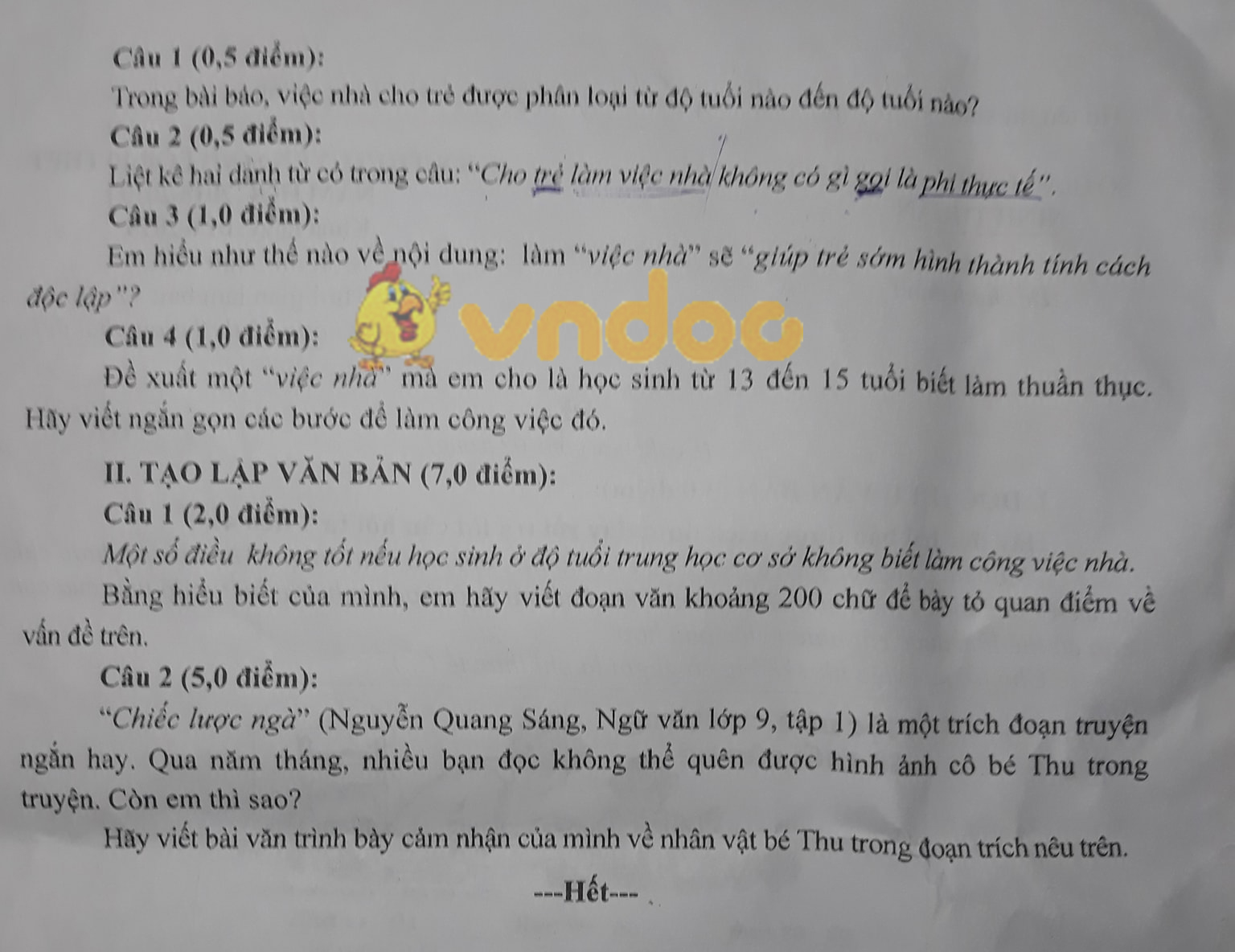 Đề thi tuyển sinh vào lớp 10 môn Ngữ văn Sở GD&ĐT Ninh Thuận năm học 2018 - 2019