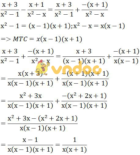 Giải bài tập SGK Toán lớp 8 bài 6: Phép trừ các phân thức đại số