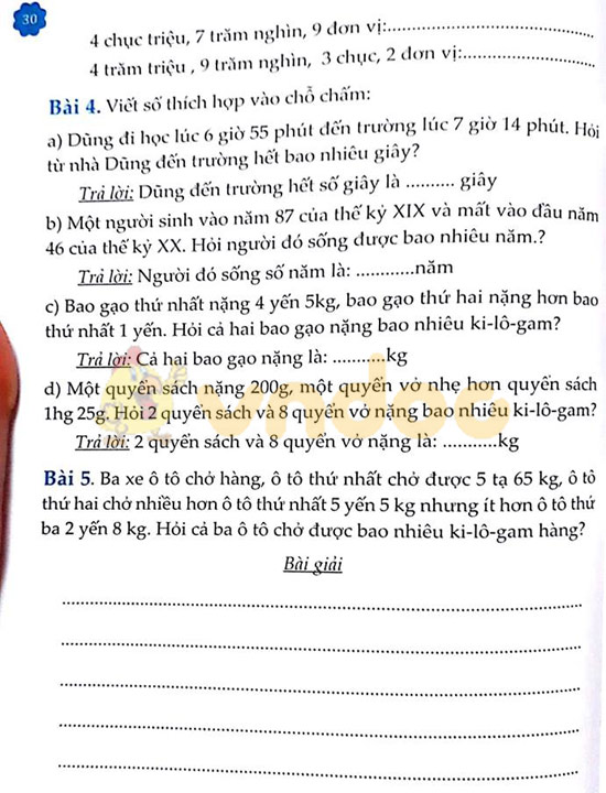 Cùng em học Toán 4 tuần 4 đề 2