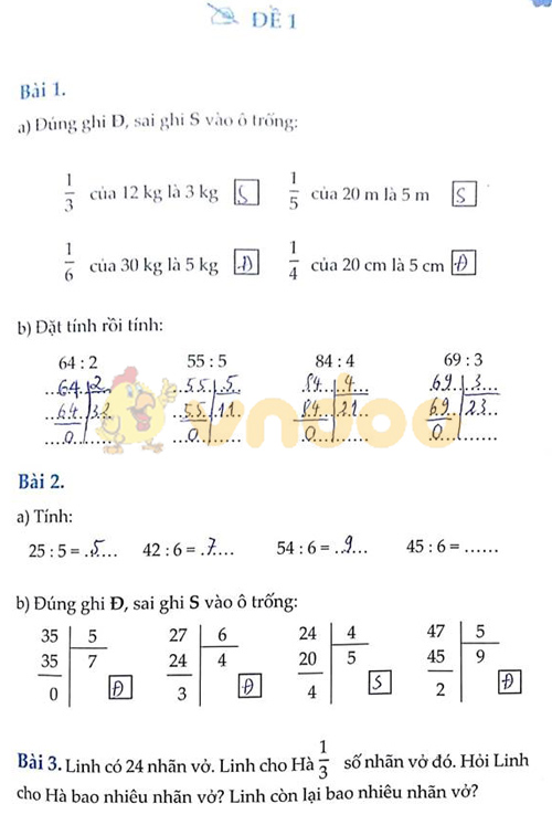 Đáp án Cùng em học Toán Tuần 6 - Đề 1