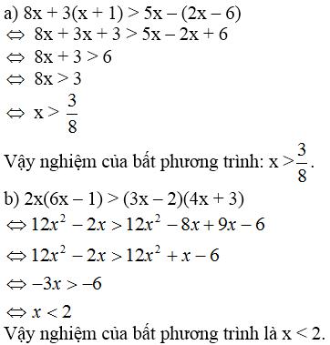 Giải bài tập SGK Toán lớp 8 bài 4: Bất phương trình bậc nhất một ẩn