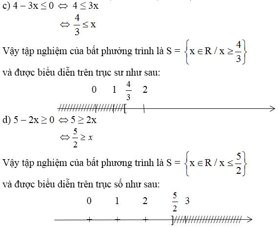 Giải bài tập SGK Toán lớp 8 bài 4: Bất phương trình bậc nhất một ẩn