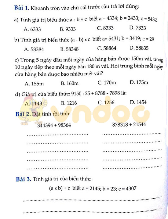 Cùng em học Toán lớp 4 Tuần 7 - Đề 2