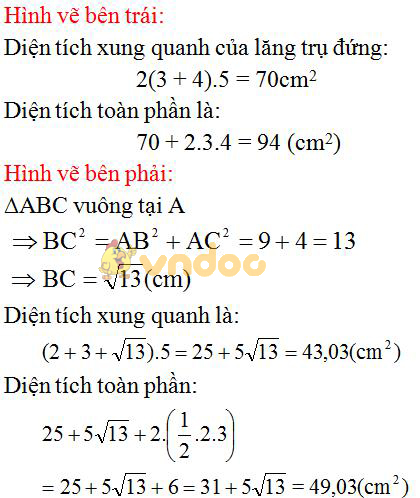 Giải bài tập SGK Toán lớp 8 bài 5: Diện tích xung quanh của hình lăng trụ đứng