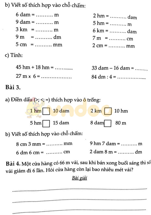 Đề bài Cùng em học Toán lớp 3 Tuần 9 - Đề 2
