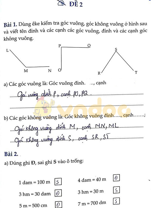Đáp án Cùng em học Toán lớp 3 Tuần 9 - Đề 2: