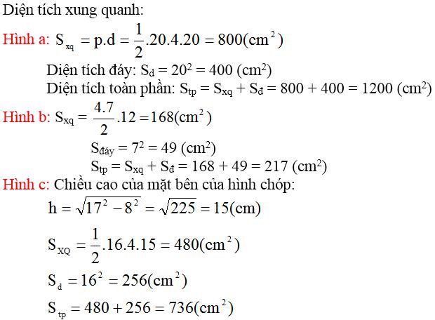 Giải bài tập SGK Toán lớp 8 bài 8: Diện tích xung quanh của hình chóp đều
