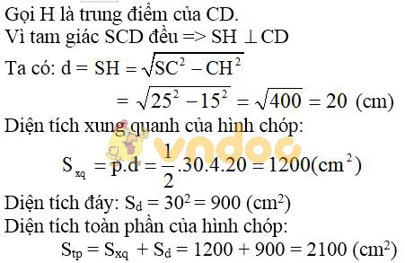 Giải bài tập SGK Toán lớp 8 bài 8: Diện tích xung quanh của hình chóp đều