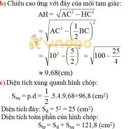 Giải bài tập SGK Toán lớp 8 bài 8: Diện tích xung quanh của hình chóp đều