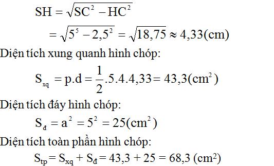Giải bài tập SGK Toán lớp 8 bài 9: Thể tích của hình chóp đều