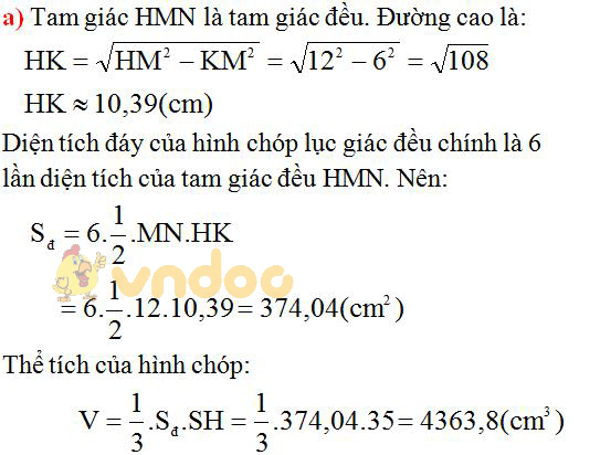 Giải bài tập SGK Toán lớp 8 bài 9: Thể tích của hình chóp đều