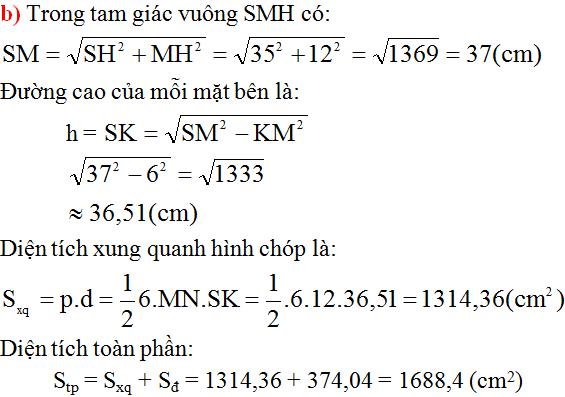 Giải bài tập SGK Toán lớp 8 bài 9: Thể tích của hình chóp đều