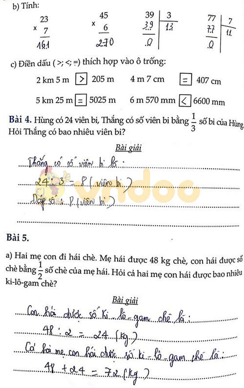 Đề bài Cùng em học Toán lớp 3 Tuần 10 - Đề 1