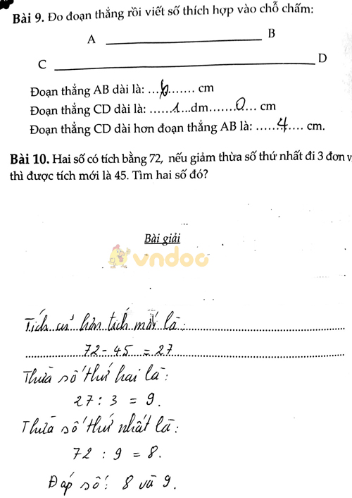 Kiểm tra giữa học kỳ 1 Toán lớp 3 - Đề 1