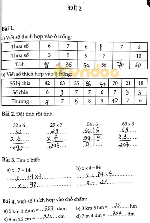 Kiểm tra giữa học kỳ 1 Toán lớp 3 - Đề 2