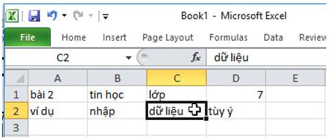 Giải bài tập SGK Tin học 7 bài 2: Các thành phần chính và dữ liệu trên trang tính