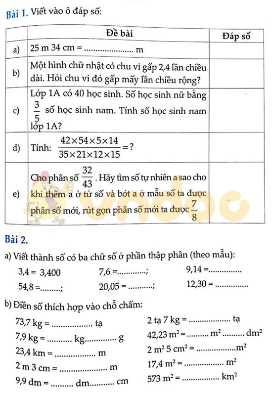 Cùng em học Toán lớp 5 Tuần 9 - Đề 2