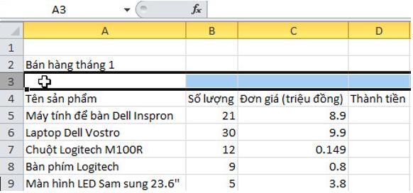 Giải bài tập SGK Tin học 7 bài 5: Thao tác với bảng tính