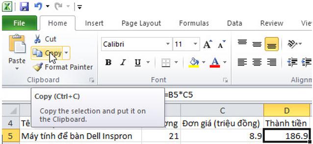 Giải bài tập SGK Tin học 7 bài 5: Thao tác với bảng tính