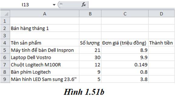 Giải bài tập SGK Tin học 7 bài 5: Thao tác với bảng tính