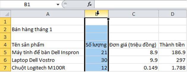 Giải bài tập SGK Tin học 7 bài 5: Thao tác với bảng tính