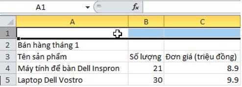 Giải bài tập SGK Tin học 7 bài 5: Thao tác với bảng tính