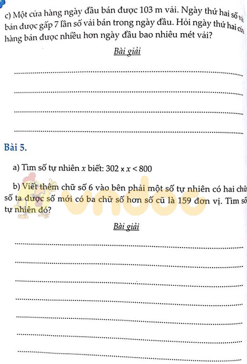 Đề bài Cùng em học Toán lớp 3 Tuần 11 - Đề 2