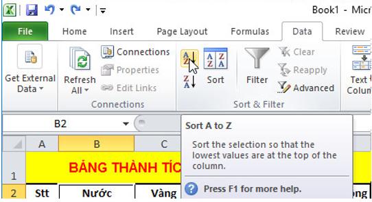 Giải bài tập SGK Tin học 7 bài 8: Sắp xếp và lọc dữ liệu