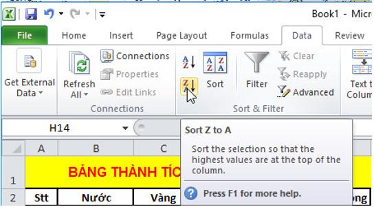 Giải bài tập SGK Tin học 7 bài 8: Sắp xếp và lọc dữ liệu