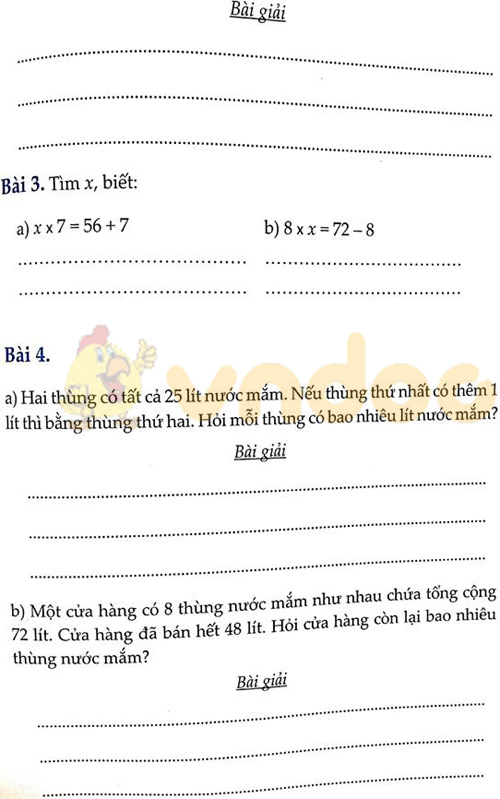 Đề bài Cùng em học Toán lớp 3 Tuần 12 - Đề 1: