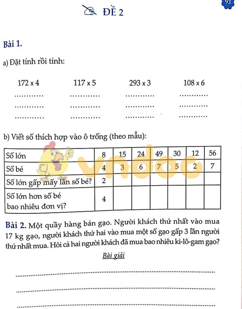 Đề bài Cùng em học Toán lớp 3 Tuần 12 - Đề 2: