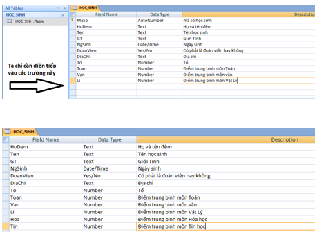 Giải bài tập SGK Tin học 12: Bài tập và thực hành 2 - Tạo cấu trúc bảng