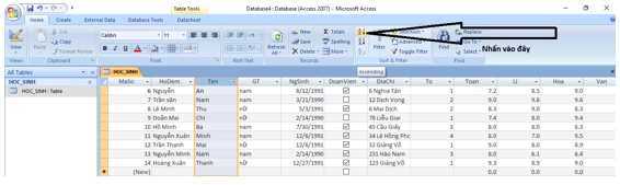 Giải bài tập SGK Tin học 12: Bài tập và thực hành 3 - Thao tác trên bảng