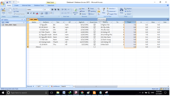 Giải bài tập SGK Tin học 12: Bài tập và thực hành 3 - Thao tác trên bảng