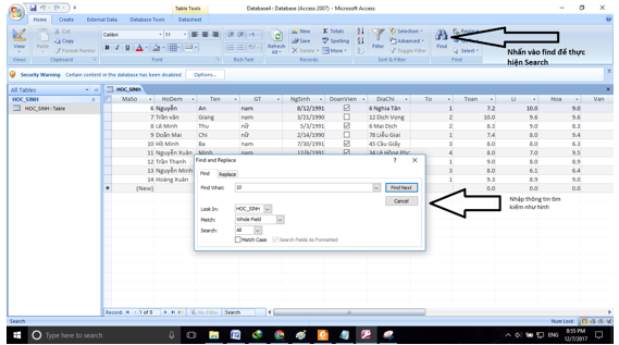 Giải bài tập SGK Tin học 12: Bài tập và thực hành 3 - Thao tác trên bảng