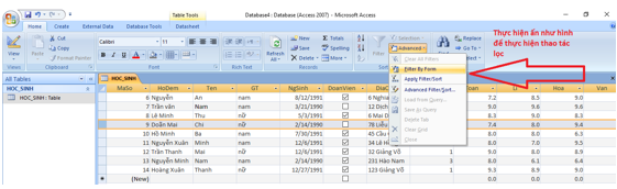 Giải bài tập SGK Tin học 12: Bài tập và thực hành 3 - Thao tác trên bảng